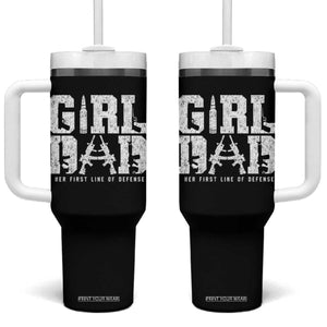 Girl Dad Tumbler With Handle Vintage Her First Line Of Defense Gun Lovers Fathers Day