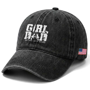 Girl Dad Washed Cotton Baseball Cap Vintage Her First Line Of Defense Gun Lovers Fathers Day