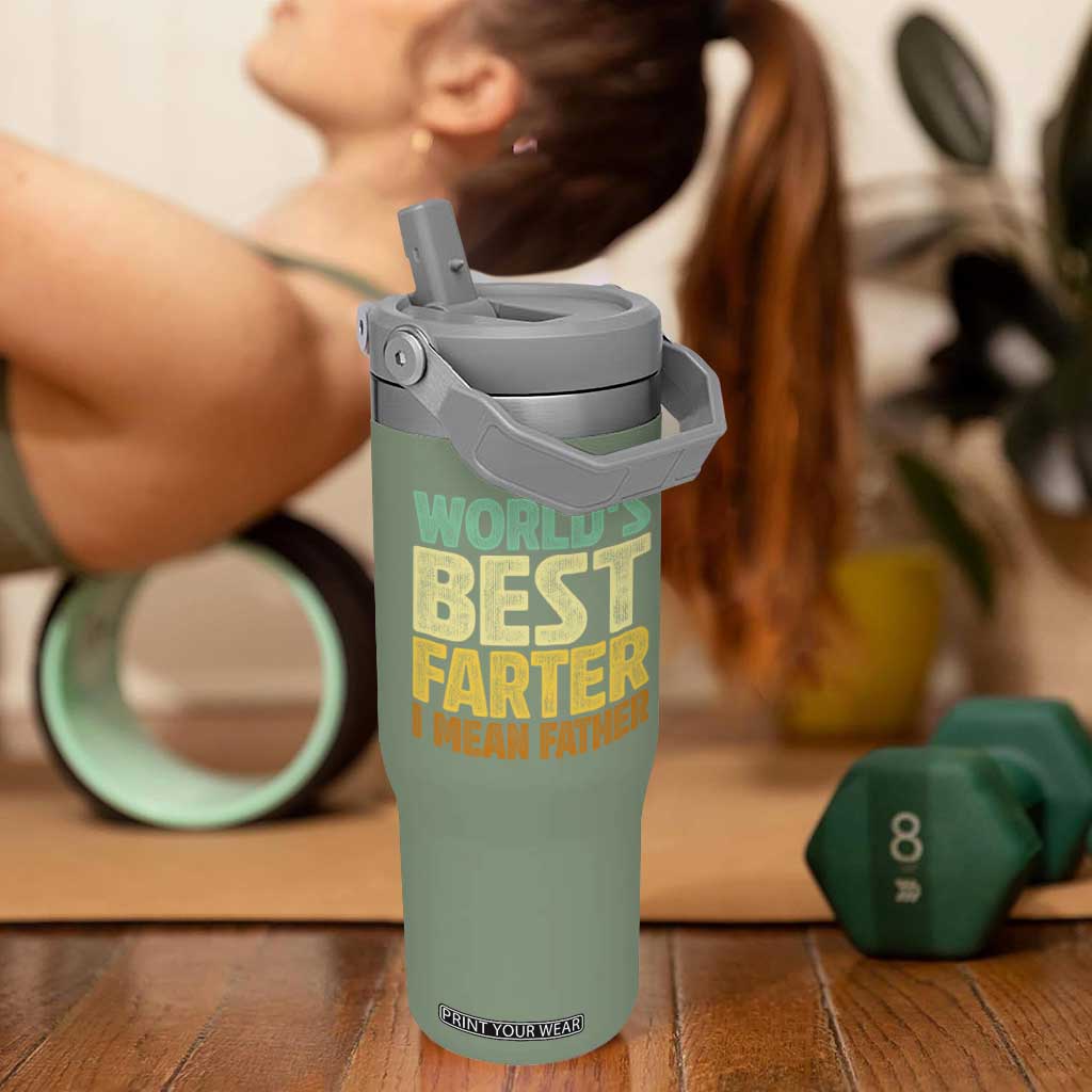 Retro World's Best Farter I Mean Father Flip Straw Tumbler Gag Gift Birthday Husband Dad Fathers Day