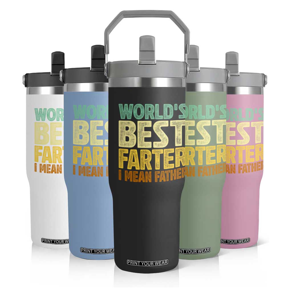 Retro World's Best Farter I Mean Father Flip Straw Tumbler Gag Gift Birthday Husband Dad Fathers Day