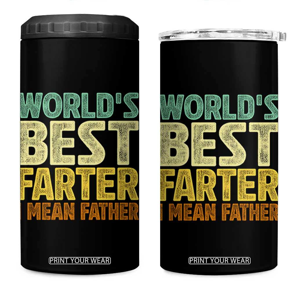 Retro World's Best Farter I Mean Father 4 in 1 Can Cooler Tumbler Gag Gift Birthday Husband Dad Fathers Day