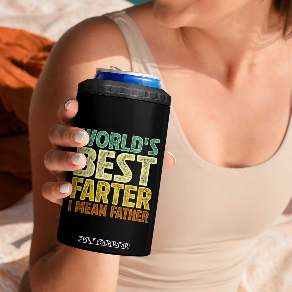 Retro World's Best Farter I Mean Father 4 in 1 Can Cooler Tumbler Gag Gift Birthday Husband Dad Fathers Day