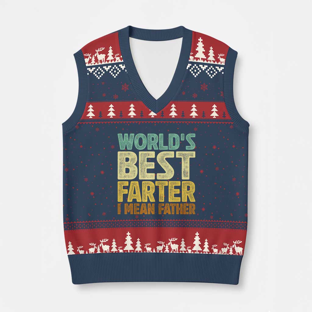 Retro World's Best Farter I Mean Father V-Neck Knit Sweater Vest Gag Gift Birthday Husband Dad Fathers Day TS10 Navy Red Print Your Wear