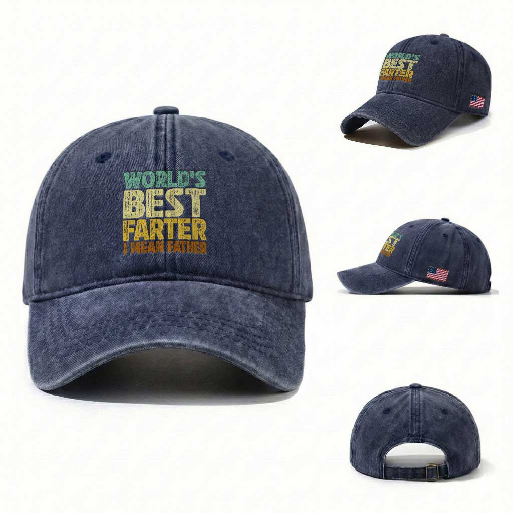 Retro World's Best Farter I Mean Father Washed Cotton Baseball Cap Gag Gift Birthday Husband Dad Fathers Day