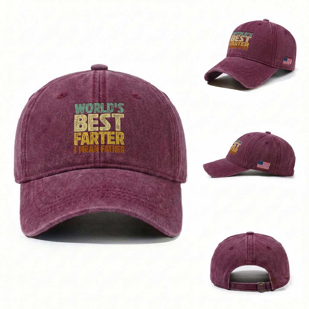 Retro World's Best Farter I Mean Father Washed Cotton Baseball Cap Gag Gift Birthday Husband Dad Fathers Day