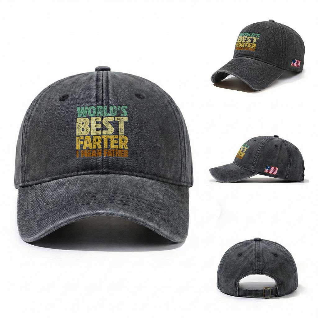 Retro World's Best Farter I Mean Father Washed Cotton Baseball Cap Gag Gift Birthday Husband Dad Fathers Day