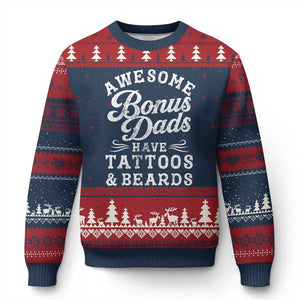 Funny Stepdad Ugly Christmas Sweater Awesome Bonus Dads Have Tattoos And Beards TS10 Navy Red Print Your Wear
