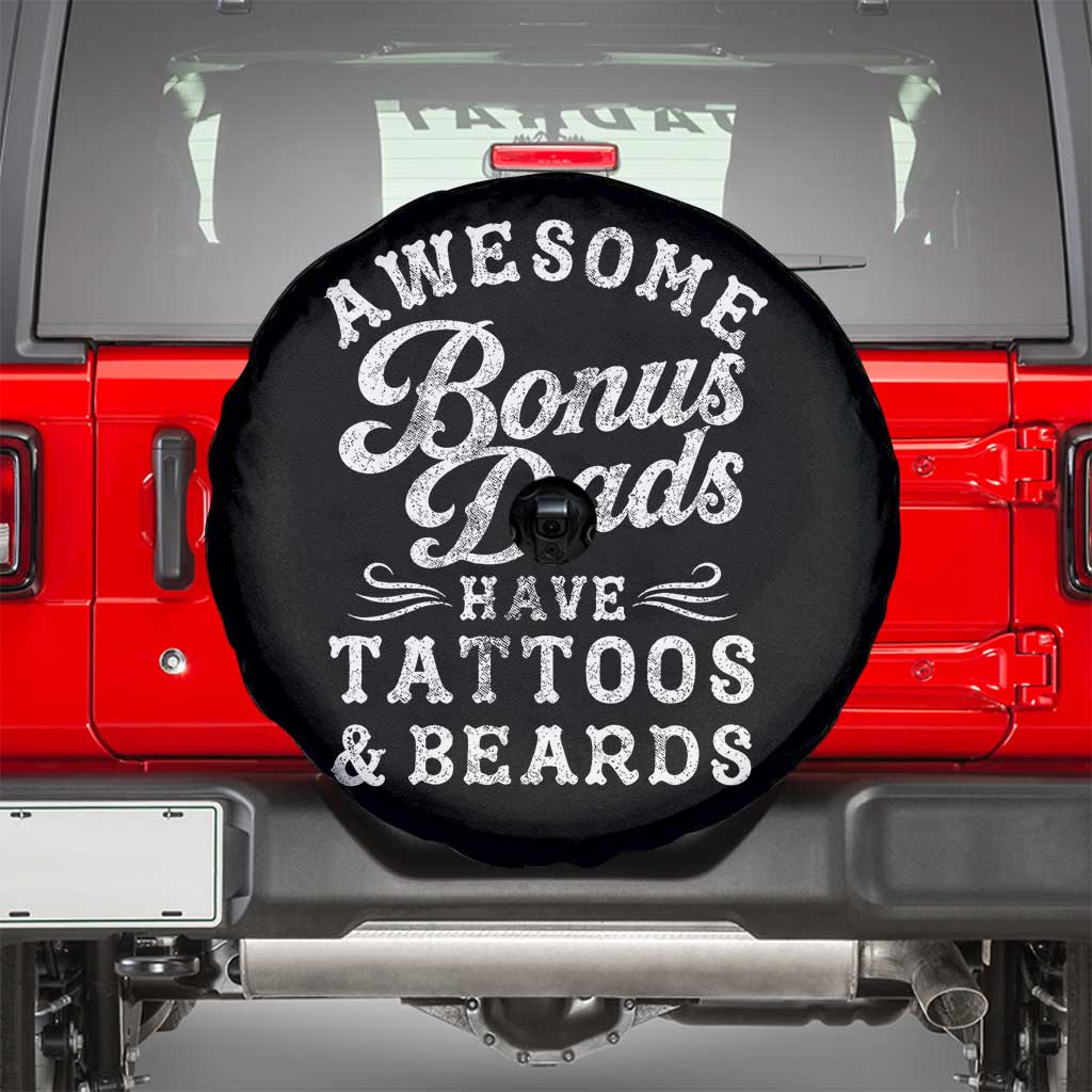 Funny Stepdad Spare Tire Cover Awesome Bonus Dads Have Tattoos And Beards TS10 Black Print Your Wear