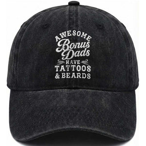 Funny Stepdad Washed Cotton Baseball Cap Awesome Bonus Dads Have Tattoos And Beards TS10 Print Your Wear