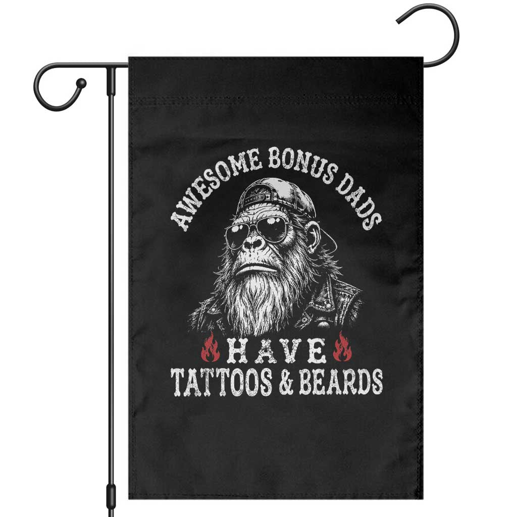 Funny Bigfoot Stepdad Garden Flag Awesome Bonus Dads Have Tattoos And Beards TS10 Black Print Your Wear