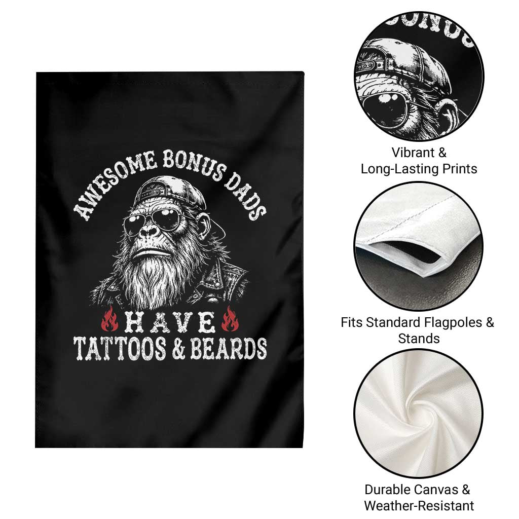 Funny Bigfoot Stepdad Garden Flag Awesome Bonus Dads Have Tattoos And Beards TS10 Print Your Wear