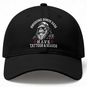 Funny Bigfoot Stepdad Baseball Cap Awesome Bonus Dads Have Tattoos And Beards