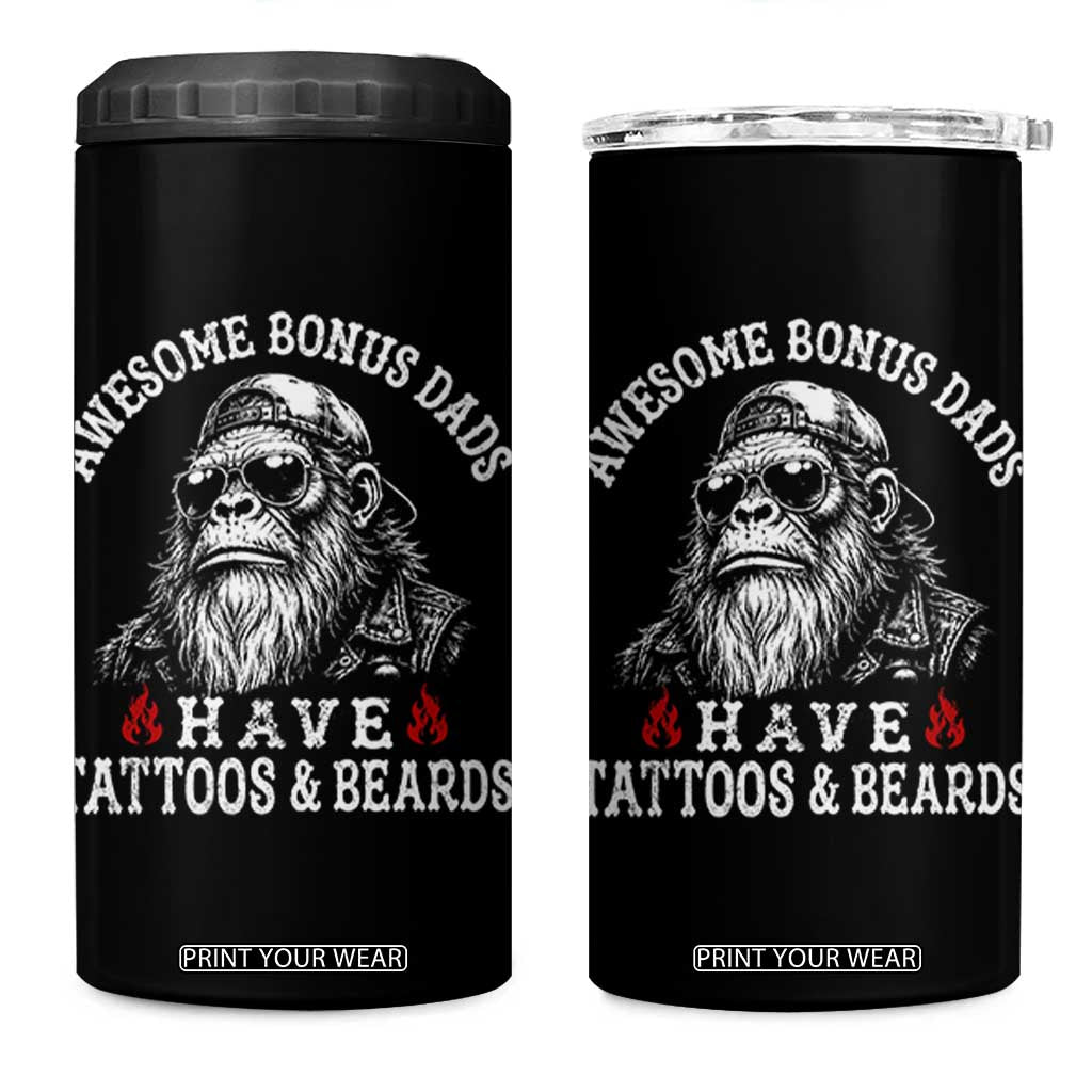 Funny Bigfoot Stepdad 4 in 1 Can Cooler Tumbler Awesome Bonus Dads Have Tattoos And Beards TS10 One Size: 16 oz Black Print Your Wear