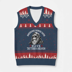 Funny Bigfoot Stepdad V-Neck Knit Sweater Vest Awesome Bonus Dads Have Tattoos And Beards TS10 Navy Red Print Your Wear