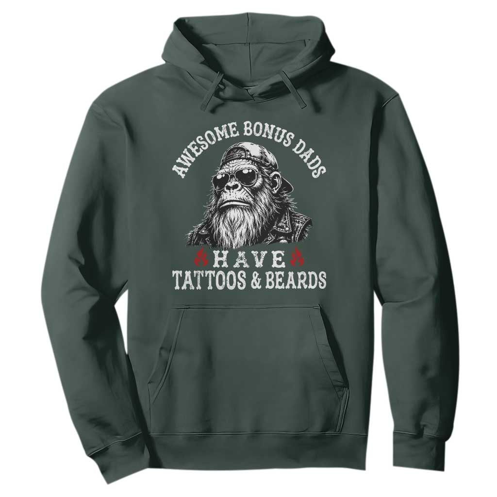 Funny Bigfoot Stepdad Hoodie Awesome Bonus Dads Have Tattoos And Beards TS10 Dark Forest Green Print Your Wear