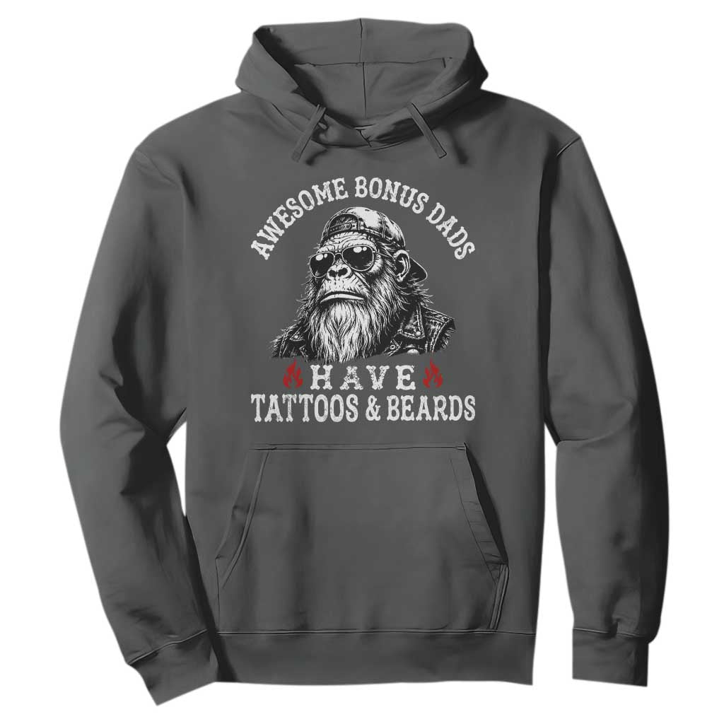 Funny Bigfoot Stepdad Hoodie Awesome Bonus Dads Have Tattoos And Beards TS10 Dark Heather Print Your Wear