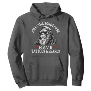 Funny Bigfoot Stepdad Hoodie Awesome Bonus Dads Have Tattoos And Beards TS10 Dark Heather Print Your Wear