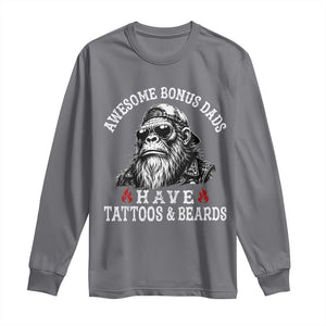 Funny Bigfoot Stepdad Long Sleeve Shirt Awesome Bonus Dads Have Tattoos And Beards TS10 Charcoal Print Your Wear