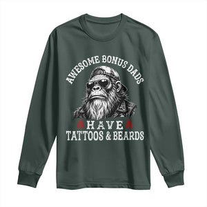 Funny Bigfoot Stepdad Long Sleeve Shirt Awesome Bonus Dads Have Tattoos And Beards TS10 Dark Forest Green Print Your Wear