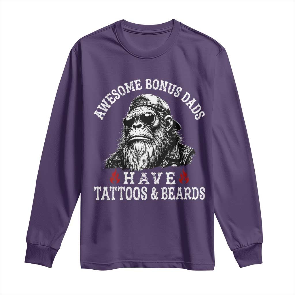 Funny Bigfoot Stepdad Long Sleeve Shirt Awesome Bonus Dads Have Tattoos And Beards TS10 Purple Print Your Wear