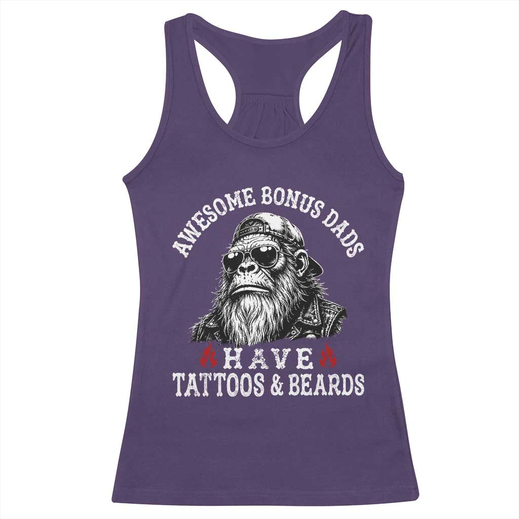 Funny Bigfoot Stepdad Racerback Tank Top Awesome Bonus Dads Have Tattoos And Beards TS10 Purple Print Your Wear