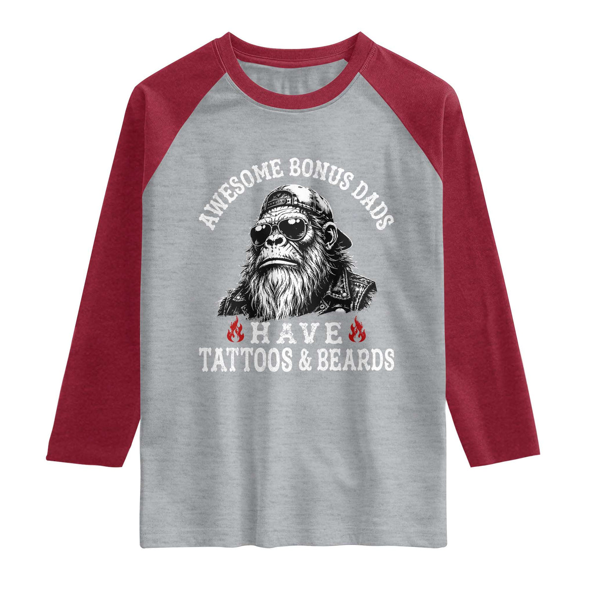 Funny Bigfoot Stepdad Raglan Shirt Awesome Bonus Dads Have Tattoos And Beards TS10 Heather Gray Heather Red Print Your Wear