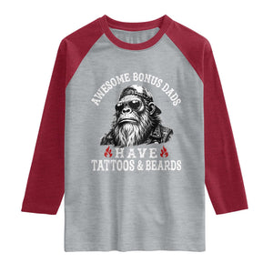 Funny Bigfoot Stepdad Raglan Shirt Awesome Bonus Dads Have Tattoos And Beards TS10 Heather Gray Heather Red Print Your Wear