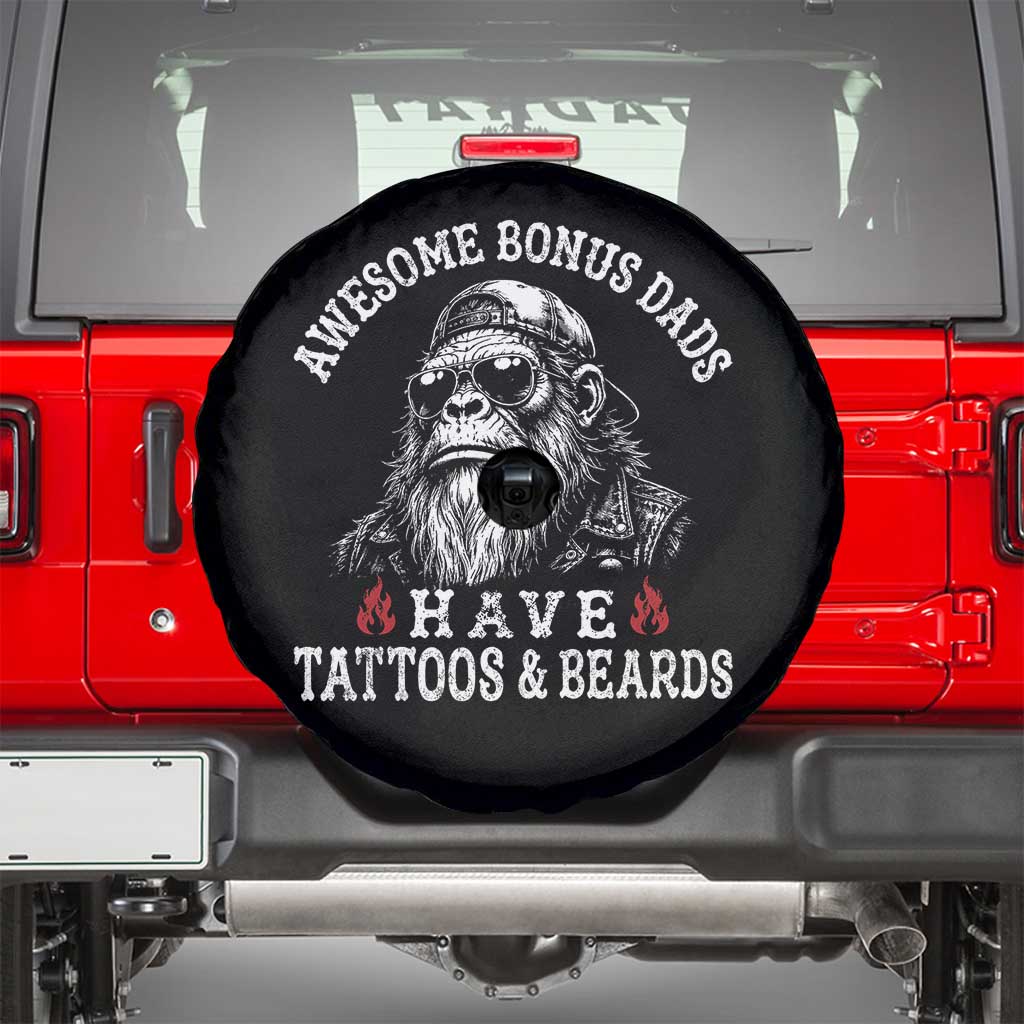 Funny Bigfoot Stepdad Spare Tire Cover Awesome Bonus Dads Have Tattoos And Beards TS10 Black Print Your Wear