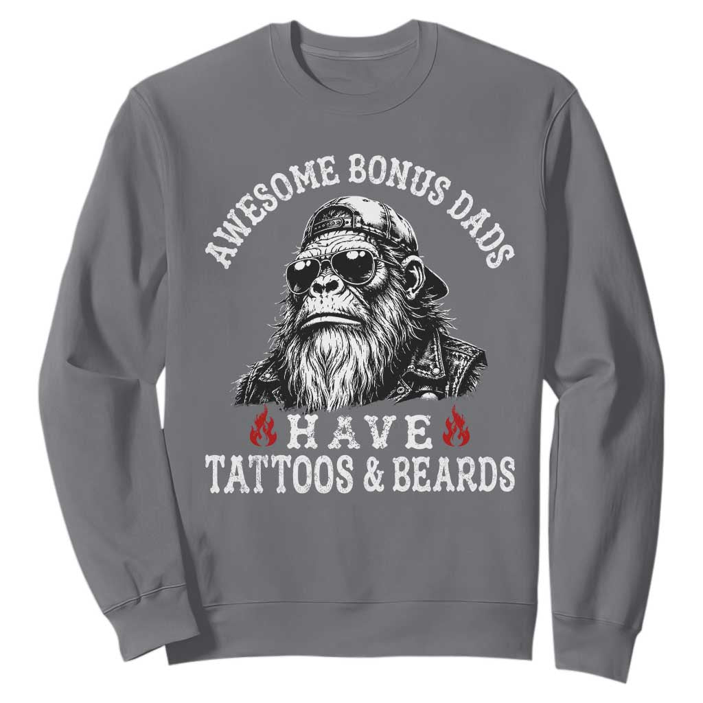 Funny Bigfoot Stepdad Sweatshirt Awesome Bonus Dads Have Tattoos And Beards TS10 Charcoal Print Your Wear