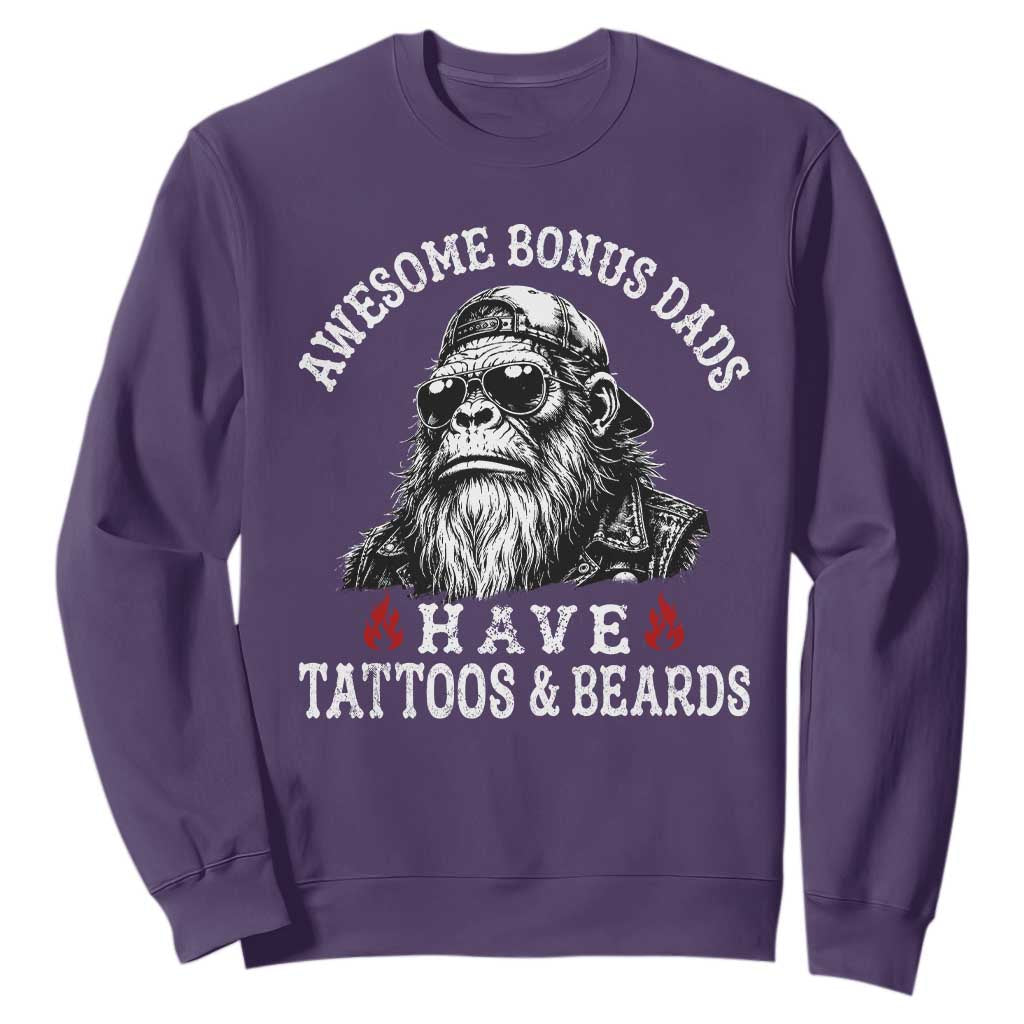Funny Bigfoot Stepdad Sweatshirt Awesome Bonus Dads Have Tattoos And Beards TS10 Purple Print Your Wear