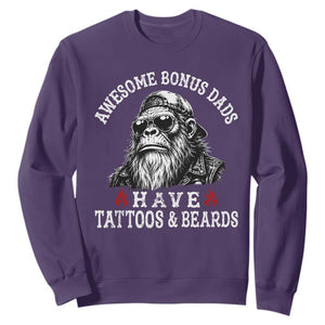 Funny Bigfoot Stepdad Sweatshirt Awesome Bonus Dads Have Tattoos And Beards TS10 Purple Print Your Wear
