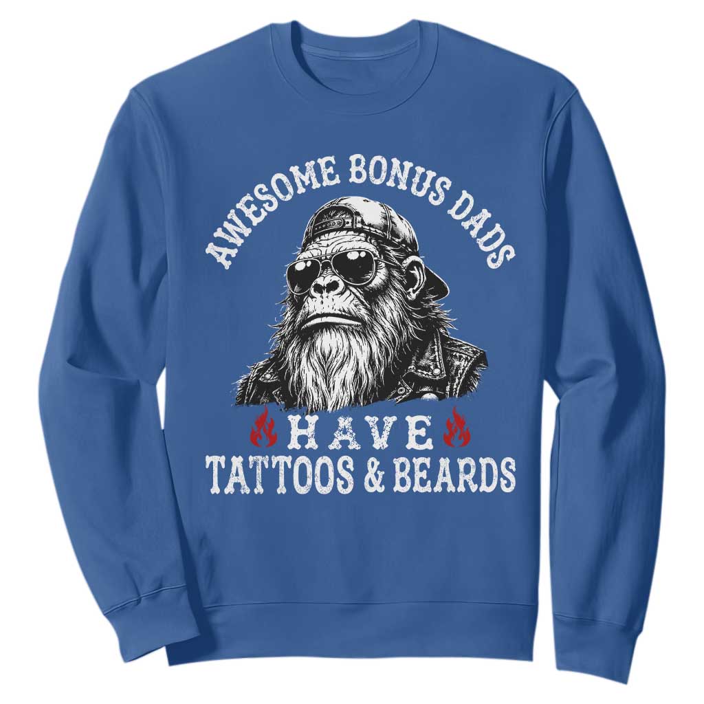 Funny Bigfoot Stepdad Sweatshirt Awesome Bonus Dads Have Tattoos And Beards TS10 Royal Blue Print Your Wear