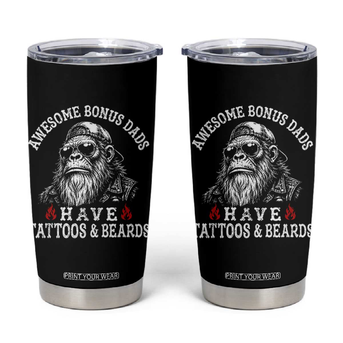 Funny Bigfoot Stepdad Tumbler Cup Awesome Bonus Dads Have Tattoos And Beards TS10 Black Print Your Wear