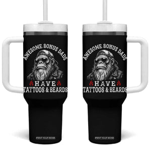 Funny Bigfoot Stepdad Tumbler With Handle Awesome Bonus Dads Have Tattoos And Beards TS10 One Size: 40 oz Black Print Your Wear
