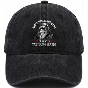 Funny Bigfoot Stepdad Washed Cotton Baseball Cap Awesome Bonus Dads Have Tattoos And Beards TS10 Print Your Wear