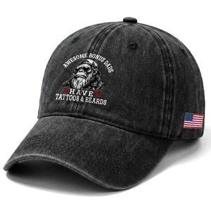 Funny Bigfoot Stepdad Washed Cotton Baseball Cap Awesome Bonus Dads Have Tattoos And Beards TS10 Print Your Wear