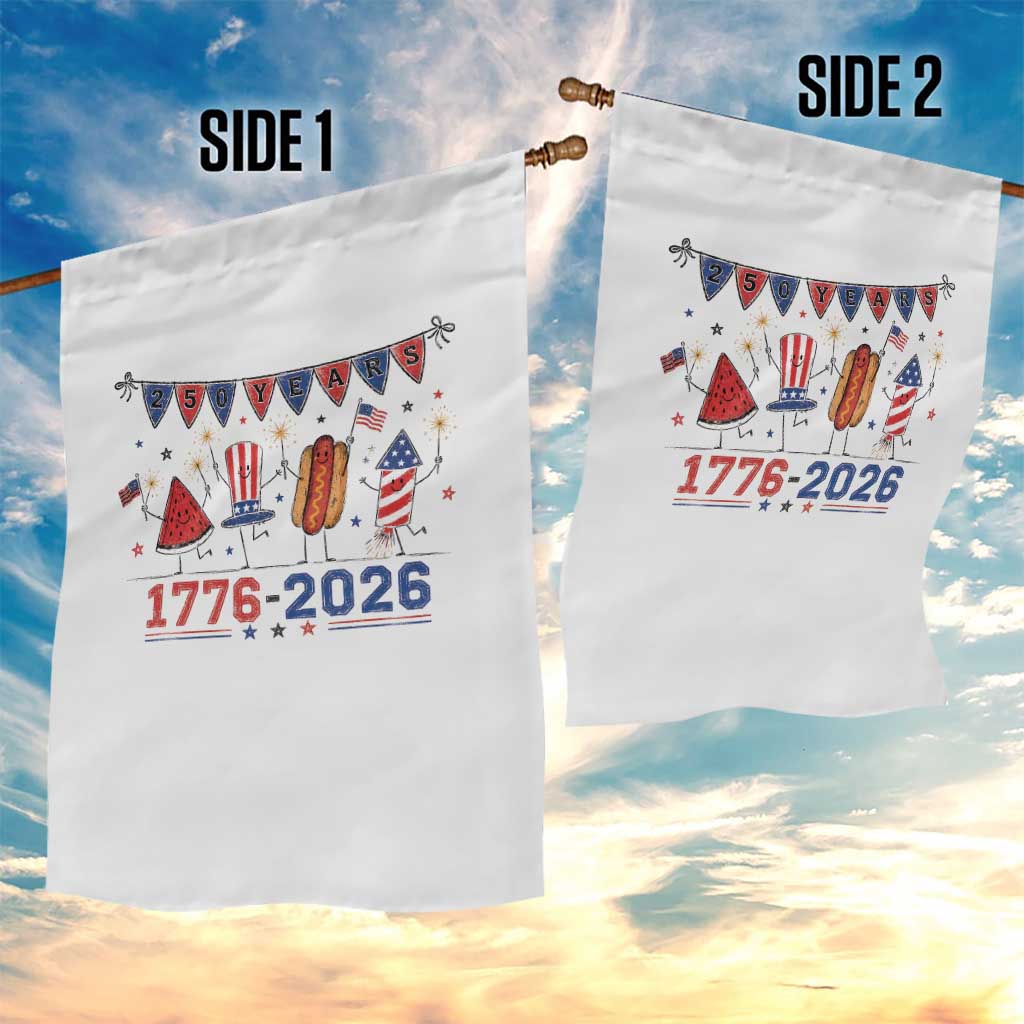 250th Anniversary USA Garden Flag Patriotic Watermelon Hotdog Firework 250 Years American 1776 2026 250th 4th July