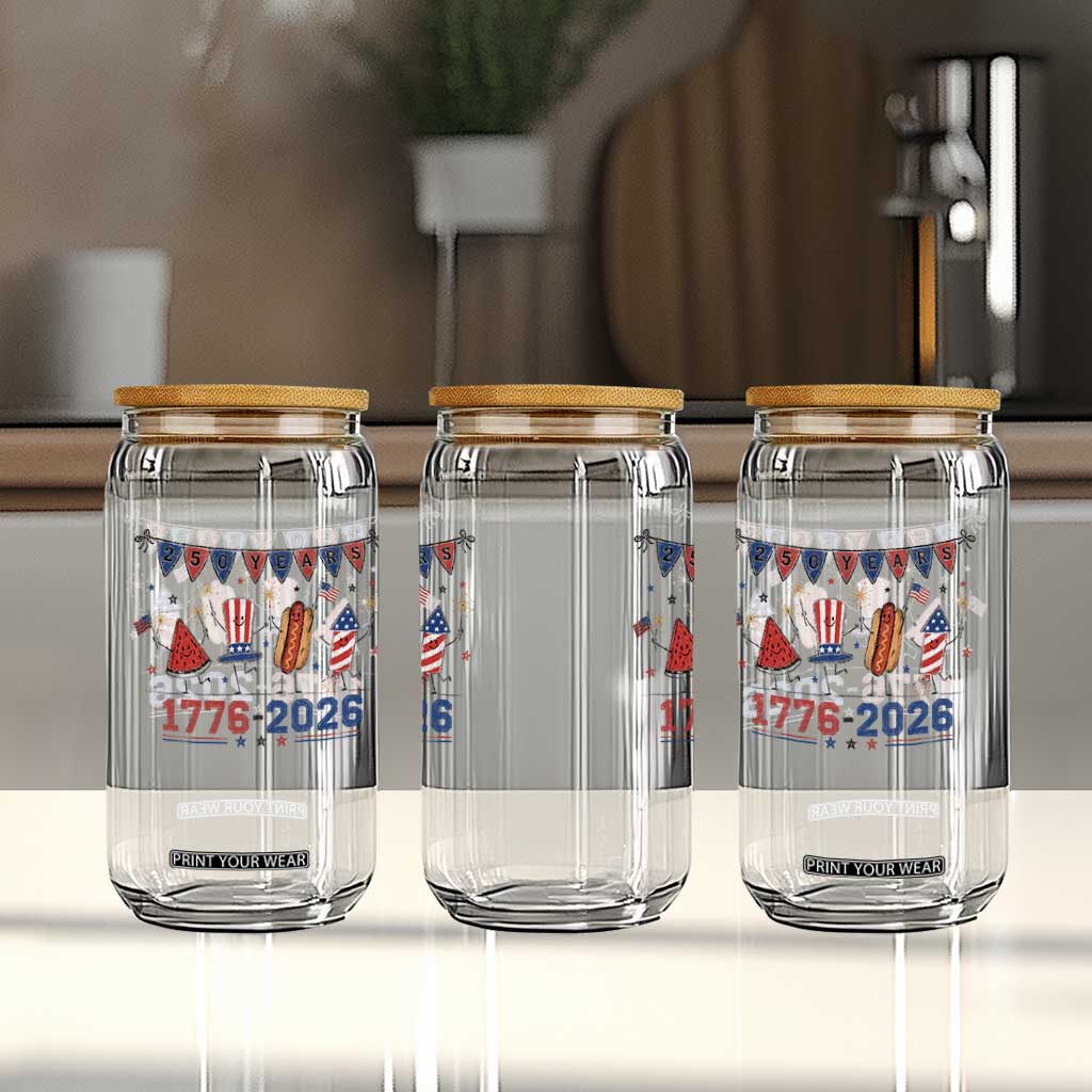 250th Anniversary USA Glass Can Patriotic Watermelon Hotdog Firework 250 Years American 1776 2026 250th 4th July