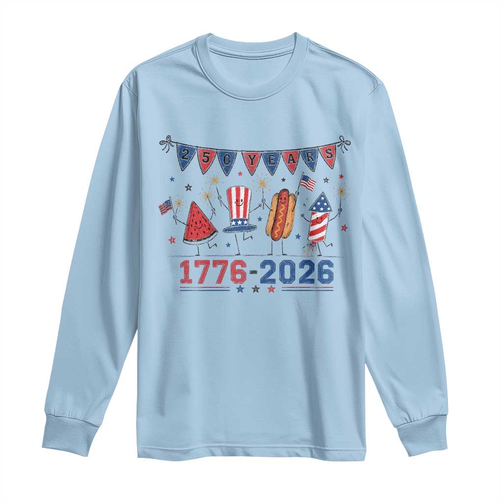 250th Anniversary USA Long Sleeve Shirt Patriotic Watermelon Hotdog Firework 250 Years American 1776 2026 250th 4th July