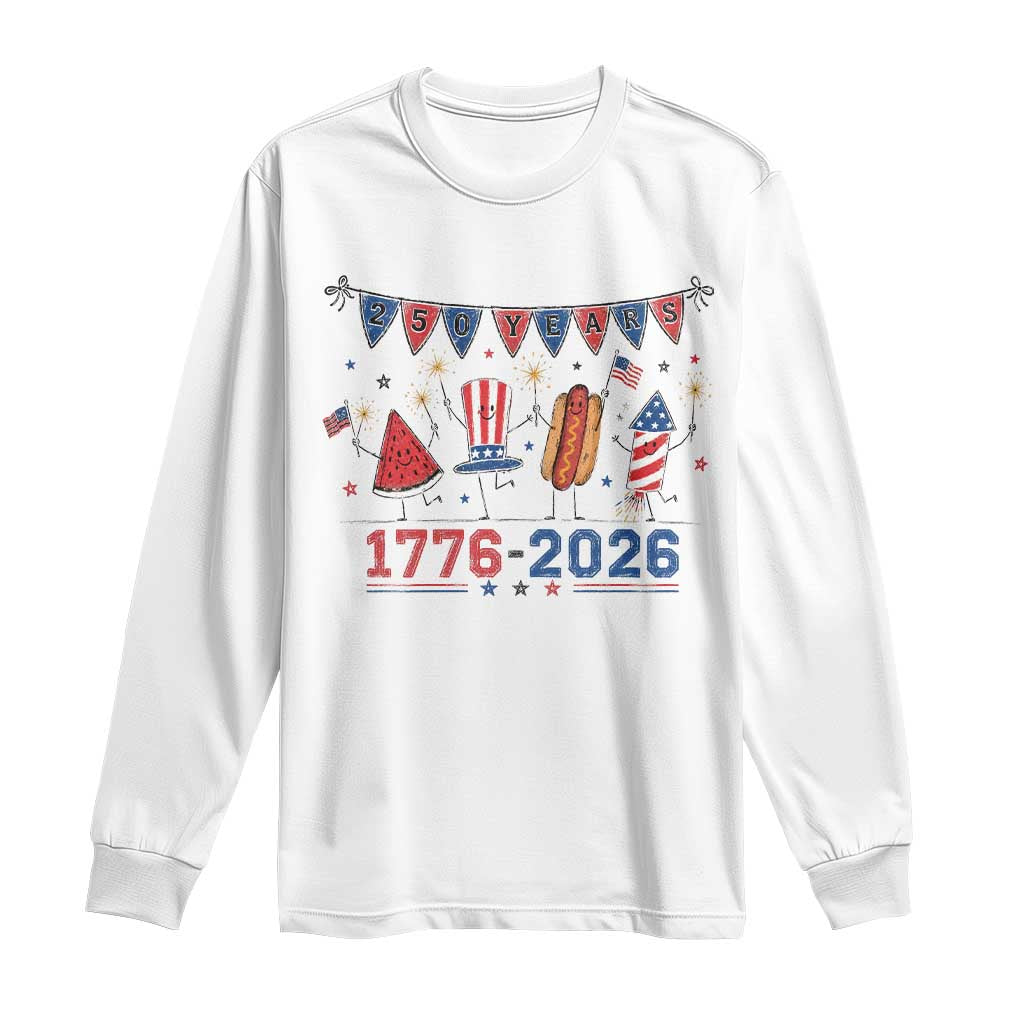 250th Anniversary USA Long Sleeve Shirt Patriotic Watermelon Hotdog Firework 250 Years American 1776 2026 250th 4th July