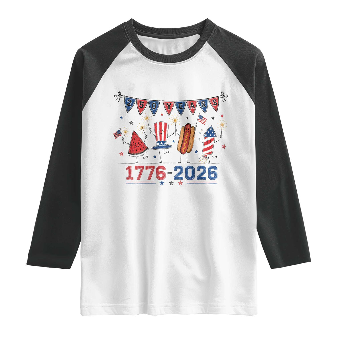 250th Anniversary USA Raglan Shirt Patriotic Watermelon Hotdog Firework 250 Years American 1776 2026 250th 4th July