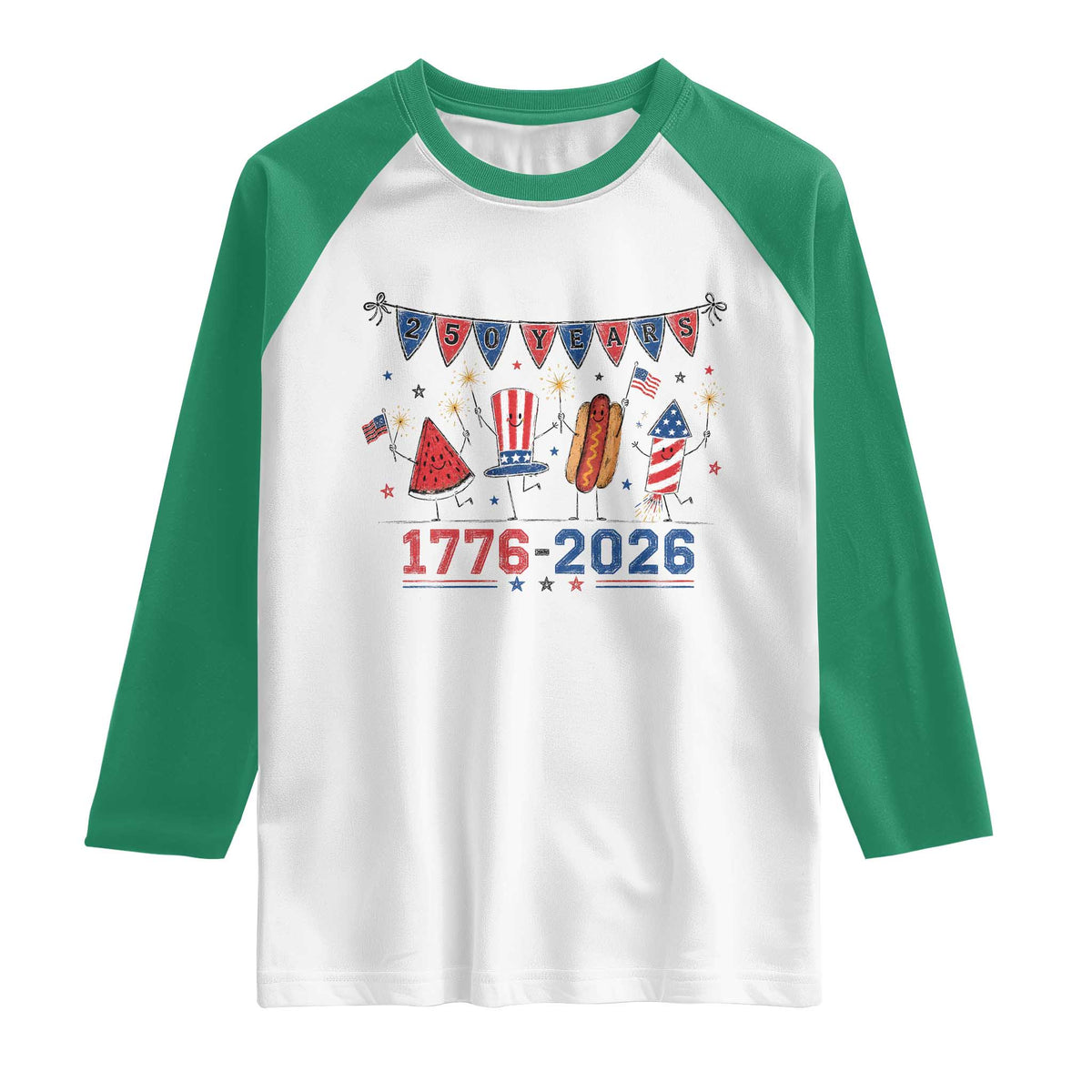 250th Anniversary USA Raglan Shirt Patriotic Watermelon Hotdog Firework 250 Years American 1776 2026 250th 4th July