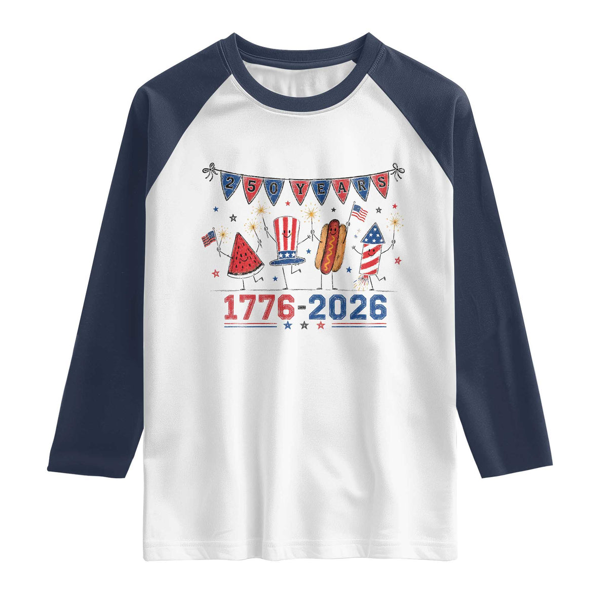 250th Anniversary USA Raglan Shirt Patriotic Watermelon Hotdog Firework 250 Years American 1776 2026 250th 4th July