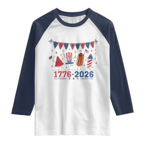 250th Anniversary USA Raglan Shirt Patriotic Watermelon Hotdog Firework 250 Years American 1776 2026 250th 4th July