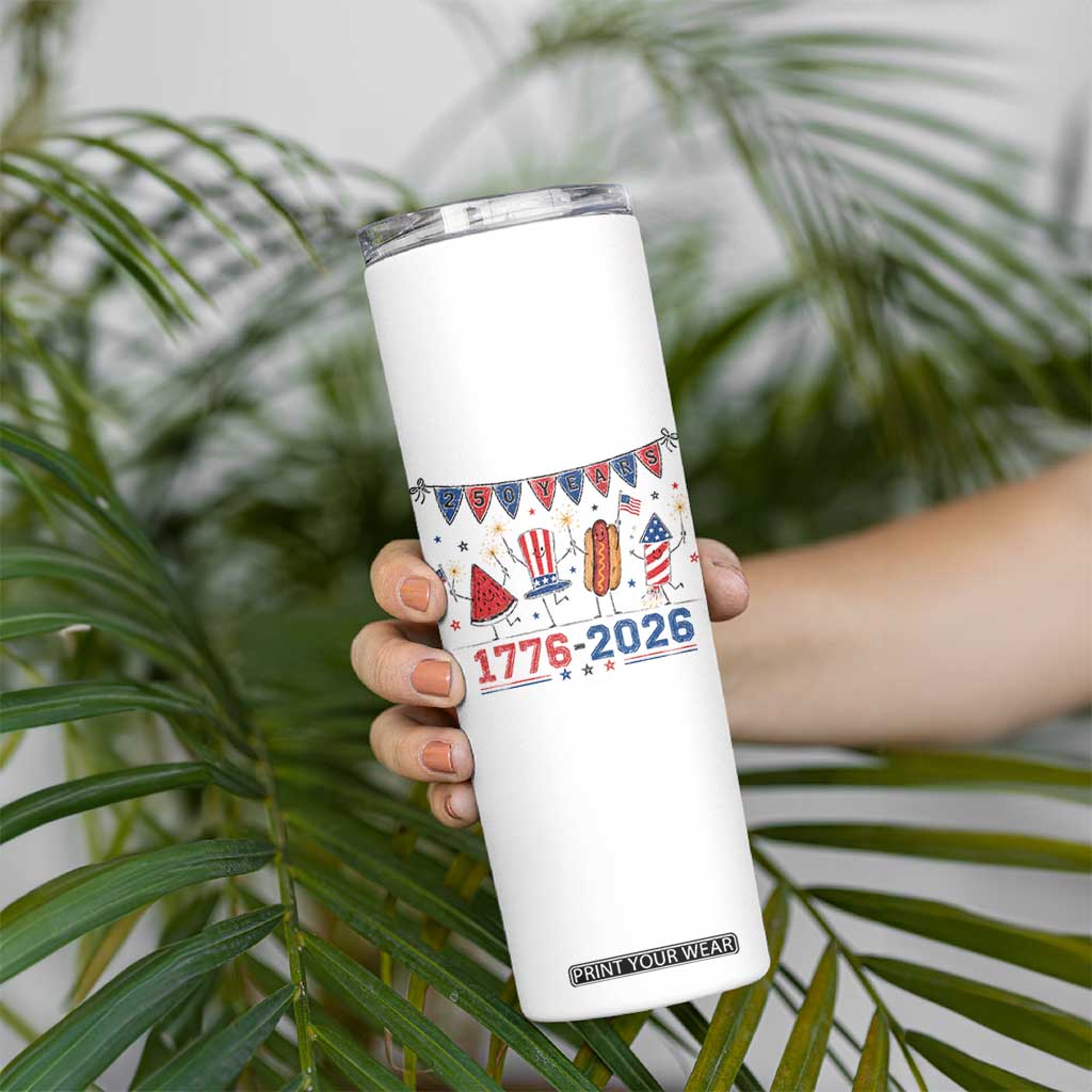 250th Anniversary USA Skinny Tumbler Patriotic Watermelon Hotdog Firework 250 Years American 1776 2026 250th 4th July
