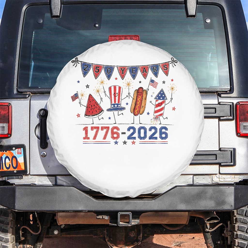 250th Anniversary USA Spare Tire Cover Patriotic Watermelon Hotdog Firework 250 Years American 1776 2026 250th 4th July TS10 No hole White Print Your Wear