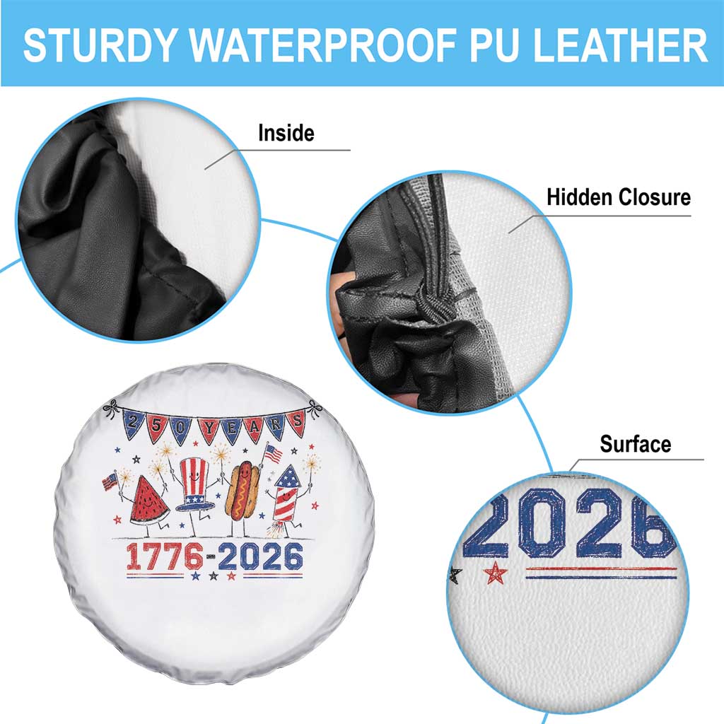 250th Anniversary USA Spare Tire Cover Patriotic Watermelon Hotdog Firework 250 Years American 1776 2026 250th 4th July