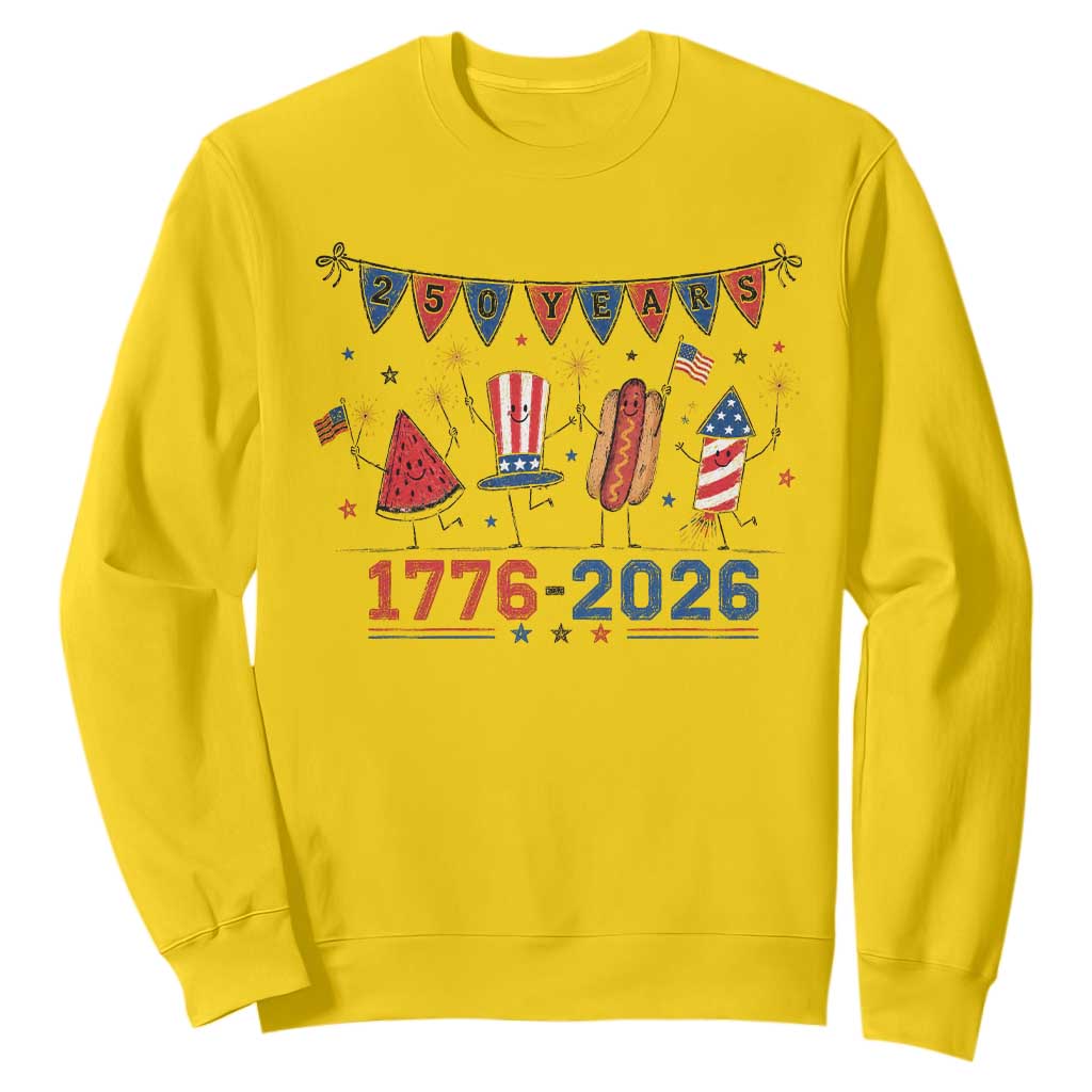 250th Anniversary USA Sweatshirt Patriotic Watermelon Hotdog Firework 250 Years American 1776 2026 250th 4th July