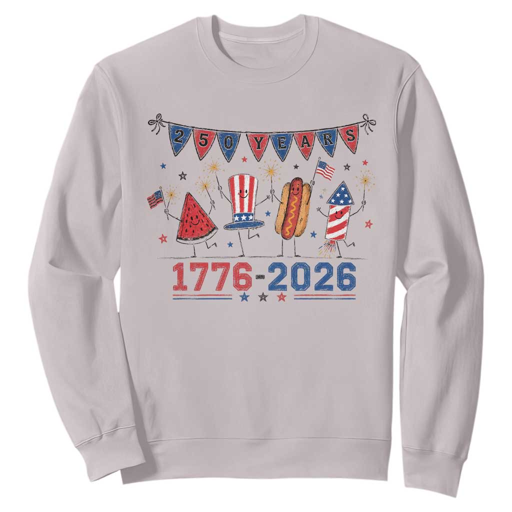 250th Anniversary USA Sweatshirt Patriotic Watermelon Hotdog Firework 250 Years American 1776 2026 250th 4th July