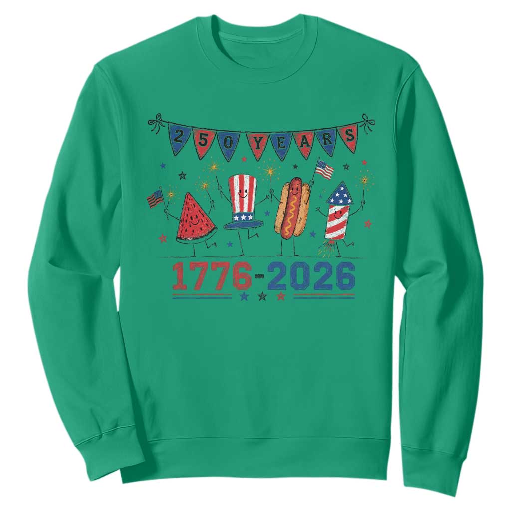 250th Anniversary USA Sweatshirt Patriotic Watermelon Hotdog Firework 250 Years American 1776 2026 250th 4th July